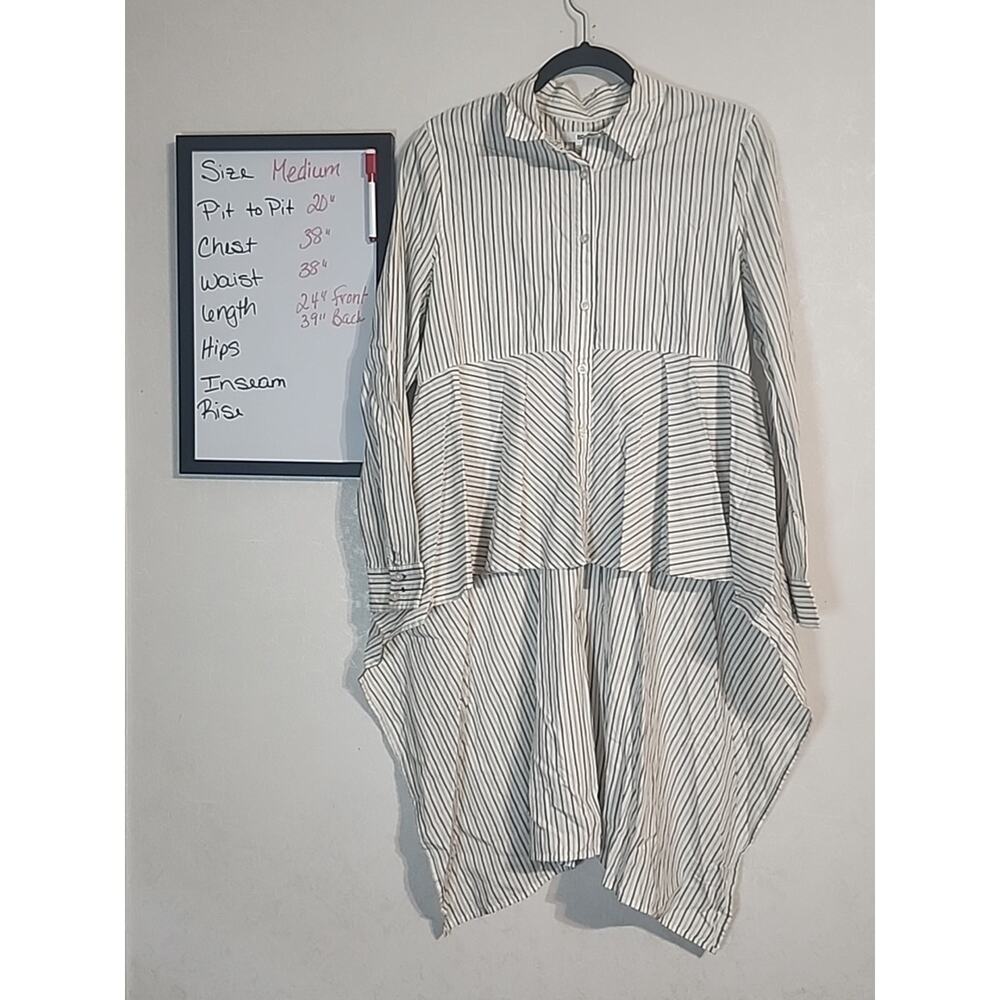 BP Button Down High Low Square Droptail Top sz M Striped White Lightweight